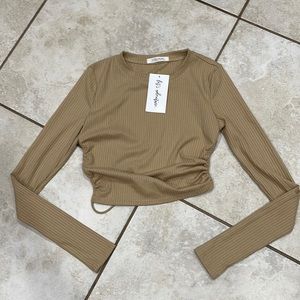 12TH Tribe Long Sleeve Ribbed Backless Tie Top S